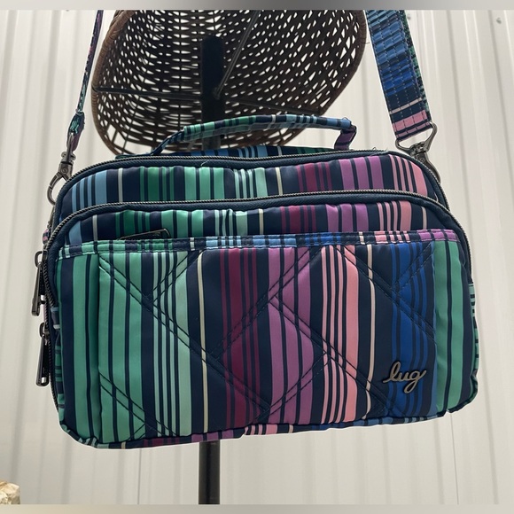 Love Stripe Multi Color Print Lug Medium Top Handle Crossbody Scoop SE - Picture 9 of 16